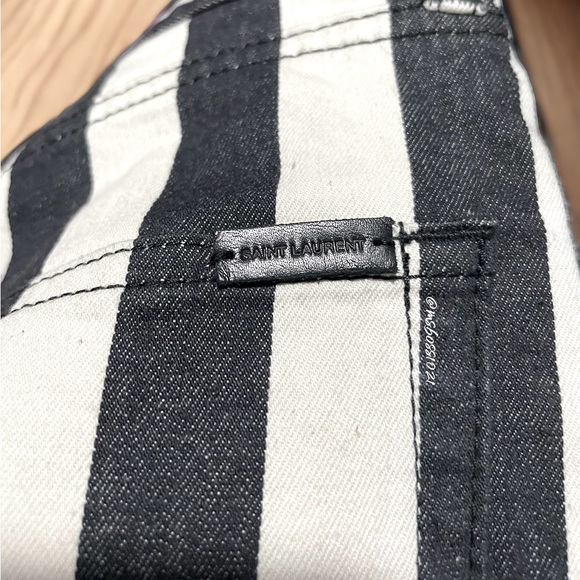 SAINT LAURENT Striped Jean Shorts in Navy/Cream/Off White NWT - Picture 10 of 11